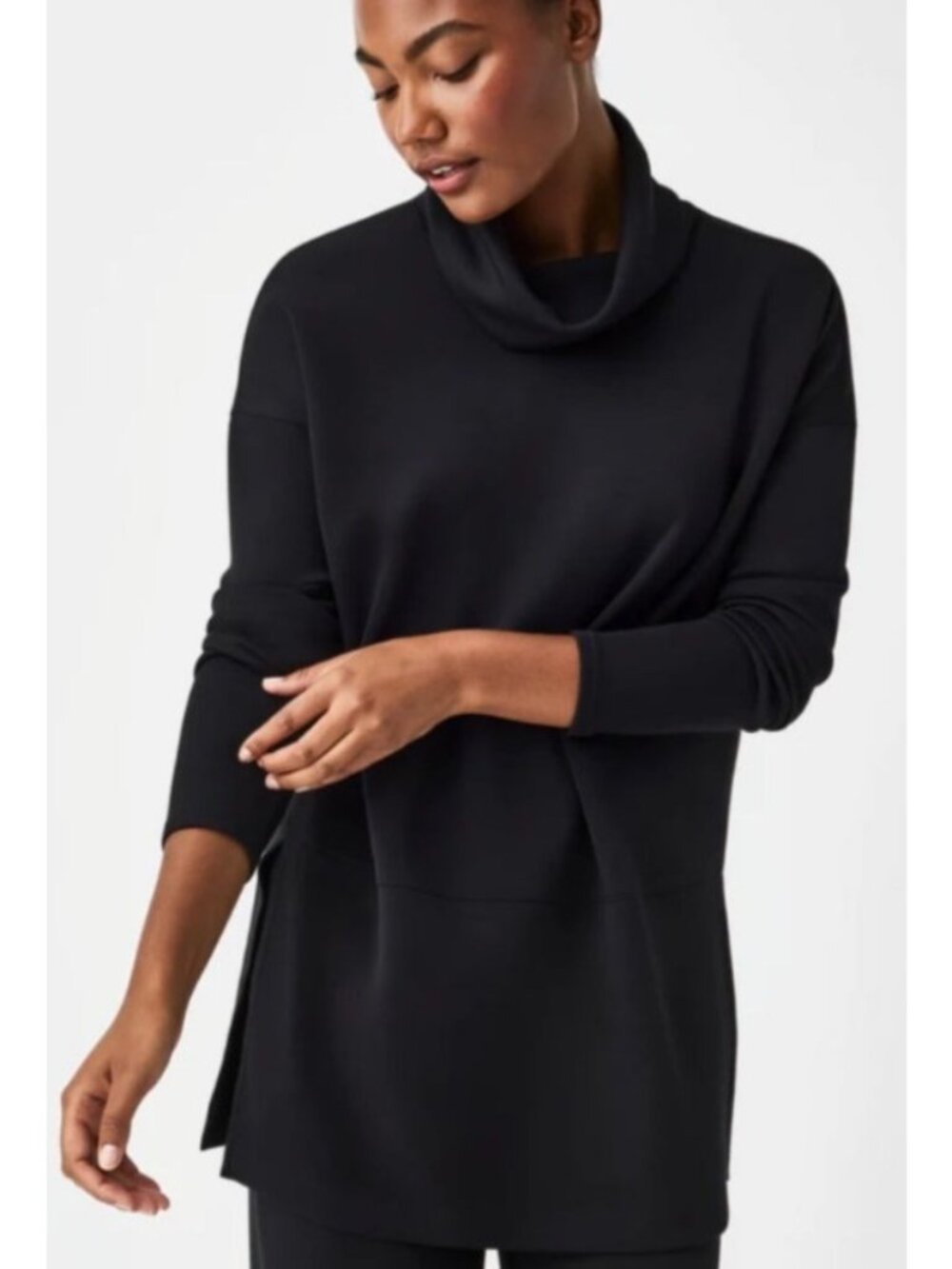 NEW Spanx Air Essentials Tunic Turtleneck Sweatshirt Pullover Black Loungewear